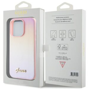 Guess GUHCP14XPSAIRSP Apple iPhone 14 Pro Max 6.7" rožinės spalvos kietas dėklas Saffiano Iridescent Script - Image 8