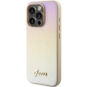 Guess GUHCP14LPSAIRSD Apple iPhone 14 Pro 6.1" gold kietas dėklas Saffiano Iridescent Script - Image 2