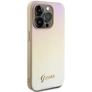 Guess GUHCP14XPSAIRSD Apple iPhone 14 Pro Max 6.7" gold kietas dėklas Saffiano Iridescent Script - Image 4
