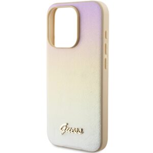 Guess GUHCP15LPSAIRSD Apple iPhone 15 Pro 6.1" gold kietas dėklas Saffiano Iridescent Script - Image 6