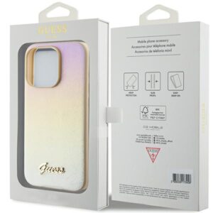 Guess GUHCP15LPSAIRSD Apple iPhone 15 Pro 6.1" gold kietas dėklas Saffiano Iridescent Script - Image 8