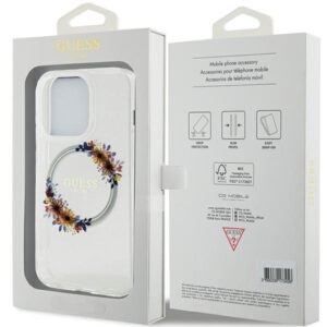 Guess GUHMP15LHFWFCT Apple iPhone 15 Pro 6.1" skaidrus kietas dėklas IML Flowers Wreatch MagSafe - Image 8