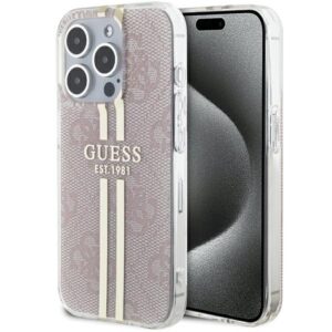 Guess GUHCP14XH4PSEGP Apple iPhone 14 Pro Max 6.7" rožinės spalvos kietas dėklas IML 4G Gold Stripe - Image 1