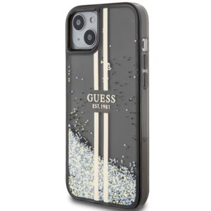 Guess GUHCP15MLFCSEGK Apple iPhone 15 Plus /14 Plus 6.7" juodos spalvos kietas dėklas Liquid Glitter Gold Stripes - Image 2
