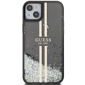 Guess GUHCP15MLFCSEGK Apple iPhone 15 Plus /14 Plus 6.7" juodos spalvos kietas dėklas Liquid Glitter Gold Stripes - Image 3