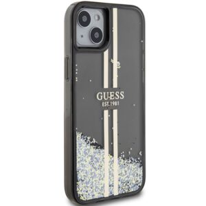 Guess GUHCP15MLFCSEGK Apple iPhone 15 Plus /14 Plus 6.7" juodos spalvos kietas dėklas Liquid Glitter Gold Stripes - Image 4