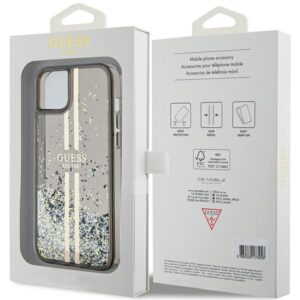 Guess GUHCP15MLFCSEGK Apple iPhone 15 Plus /14 Plus 6.7" juodos spalvos kietas dėklas Liquid Glitter Gold Stripes - Image 8