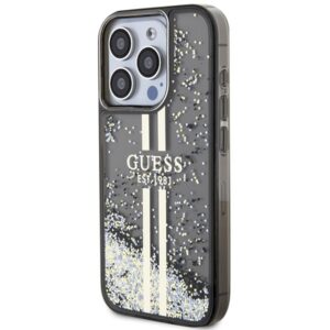 Guess GUHCP15LLFCSEGK Apple iPhone 15 Pro 6.1" juodos spalvos kietas dėklas Liquid Glitter Gold Stripes - Image 2