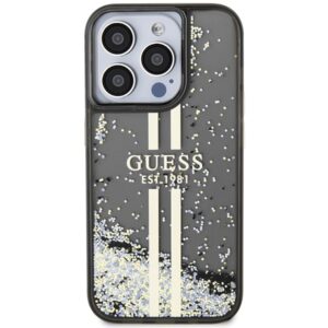 Guess GUHCP15LLFCSEGK Apple iPhone 15 Pro 6.1" juodos spalvos kietas dėklas Liquid Glitter Gold Stripes - Image 3