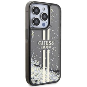 Guess GUHCP15LLFCSEGK Apple iPhone 15 Pro 6.1" juodos spalvos kietas dėklas Liquid Glitter Gold Stripes - Image 4