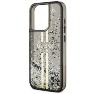 Guess GUHCP15LLFCSEGK Apple iPhone 15 Pro 6.1" juodos spalvos kietas dėklas Liquid Glitter Gold Stripes - Image 6