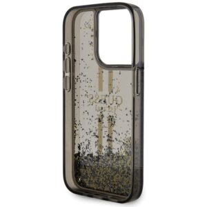 Guess GUHCP15LLFCSEGK Apple iPhone 15 Pro 6.1" juodos spalvos kietas dėklas Liquid Glitter Gold Stripes - Image 7