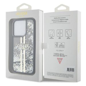 Guess GUHCP15LLFCSEGK Apple iPhone 15 Pro 6.1" juodos spalvos kietas dėklas Liquid Glitter Gold Stripes - Image 8
