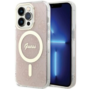 Guess GUHMP15LH4STP Apple iPhone 15 Pro 6.1" rožinės spalvos kietas dėklas IML 4G MagSafe
