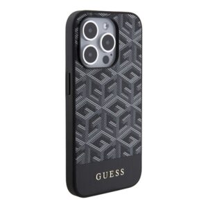 Guess GUHMP15XHGCFSEK Apple iPhone 15 Pro Max 6.7" juodos spalvos kietas dėklas GCube Stripes MagSafe - Image 4