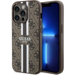 Guess GUHMP15LP4RPSW Apple iPhone 15 Pro 6.1" rudos spalvos kietas dėklas 4G Printed Stripes MagSafe