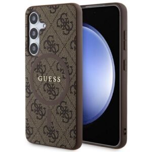 Guess GUHMS24SG4GFRW S24 S921 rudos spalvos kietas dėklas 4G Collection Leather Metal Logo MagSafe