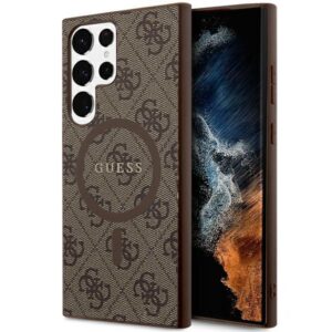 Guess GUHMS24LG4GFRW S24 Ultra S928 rudos spalvos kietas dėklas 4G Collection Leather Metal Logo MagSafe
