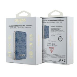 Guess Induction Powerbank 15WGUPB5FP4EMGB 5000mAh blue 4G Leather Metal Logo MagSafe - Image 4