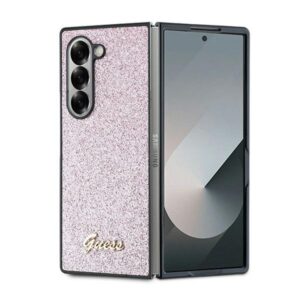 Guess GUHCZFD6HGGSHP Z Fold6 F956 rožinės spalvos kietas dėklas 4G Glitter Script - Image 1