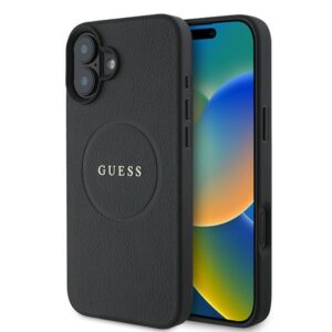 Guess GUHMP16MPGHSMMK Apple iPhone 16 Plus 6.7" juodos spalvos kietas dėklas Grained Ring MagSafe