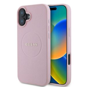 Guess GUHMP16MPGHSMMP Apple iPhone 16 Plus 6.7" rožinės spalvos kietas dėklas Grained Ring MagSafe