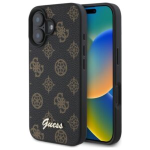 Guess GUHMP16SPGPYSK Apple iPhone 16 6.1" juodos spalvos kietas dėklas Peony Script MagSafe