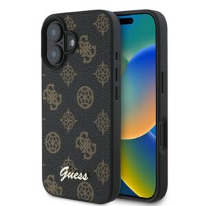 Guess GUHMP16MPGPYSK Apple iPhone 16 Plus 6.7" juodos spalvos kietas dėklas PU Peony Script MagSafe