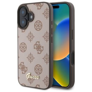 Guess GUHMP16SPGPYSW Apple iPhone 16 6.1" rudos spalvos kietas dėklas Peony Script MagSafe