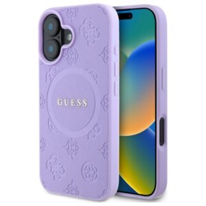 Guess GUHMP16SPSAPSMEU Apple iPhone 16 6.1" violetinės spalvos kietas dėklas Saffiano Peony Classic Logo MagSafe