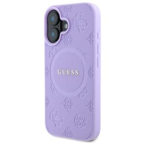 Guess GUHMP16SPSAPSMEU Apple iPhone 16 6.1" violetinės spalvos kietas dėklas Saffiano Peony Classic Logo MagSafe - Image 2