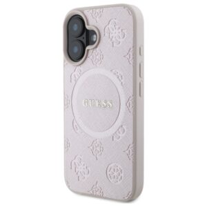 Guess GUHMP16SPSAPSMEP Apple iPhone 16 6.1"rožinės spalvos kietas dėklas Saffiano Peony Classic Logo MagSafe - Image 2