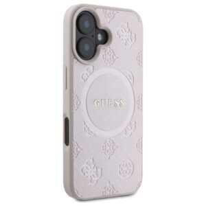 Guess GUHMP16SPSAPSMEP Apple iPhone 16 6.1"rožinės spalvos kietas dėklas Saffiano Peony Classic Logo MagSafe - Image 4