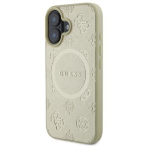 Guess GUHMP16SPSAPSMED Apple iPhone 16 6.1" gold kietas dėklas Saffiano Peony Classic Logo MagSafe - Image 2