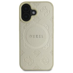 Guess GUHMP16SPSAPSMED Apple iPhone 16 6.1" gold kietas dėklas Saffiano Peony Classic Logo MagSafe - Image 3
