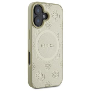Guess GUHMP16SPSAPSMED Apple iPhone 16 6.1" gold kietas dėklas Saffiano Peony Classic Logo MagSafe - Image 4