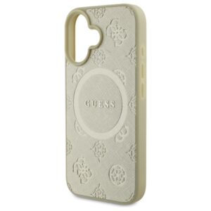 Guess GUHMP16SPSAPSMED Apple iPhone 16 6.1" gold kietas dėklas Saffiano Peony Classic Logo MagSafe - Image 6