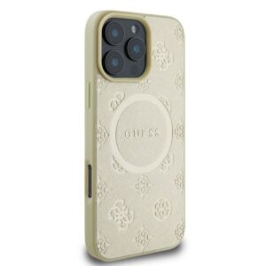 Guess GUHMP16LPSAPSMED Apple iPhone 16 Pro 6.3" gold kietas dėklas Saffiano Peony Classic Logo MagSafe - Image 2