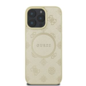 Guess GUHMP16LPSAPSMED Apple iPhone 16 Pro 6.3" gold kietas dėklas Saffiano Peony Classic Logo MagSafe - Image 3