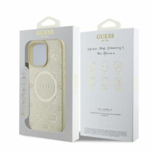 Guess GUHMP16LPSAPSMED Apple iPhone 16 Pro 6.3" gold kietas dėklas Saffiano Peony Classic Logo MagSafe - Image 4