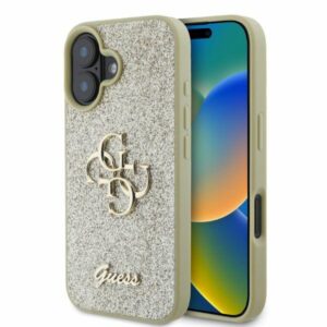 Guess GUHCP16SHG4SGD Apple iPhone 16 6.1" gold kietas dėklas Fixed Glitter Big 4G