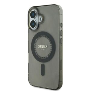Guess GUHMP16MPFTDTEK Apple iPhone 16 Plus 6.7" juodos spalvos kietas dėklas IML Rhinestones MagSafe - Image 2