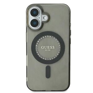 Guess GUHMP16MPFTDTEK Apple iPhone 16 Plus 6.7" juodos spalvos kietas dėklas IML Rhinestones MagSafe - Image 3