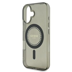 Guess GUHMP16MPFTDTEK Apple iPhone 16 Plus 6.7" juodos spalvos kietas dėklas IML Rhinestones MagSafe - Image 6