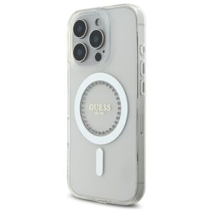 Guess GUHMP16XPFTDTEH Apple iPhone 16 Pro Max 6.9" baltos spalvos kietas dėklas IML Rhinestones MagSafe - Image 2