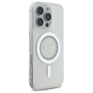 Guess GUHMP16XPFTDTEH Apple iPhone 16 Pro Max 6.9" baltos spalvos kietas dėklas IML Rhinestones MagSafe - Image 4