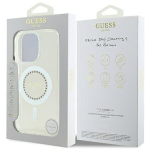Guess GUHMP16XPFTDTEH Apple iPhone 16 Pro Max 6.9" baltos spalvos kietas dėklas IML Rhinestones MagSafe - Image 8
