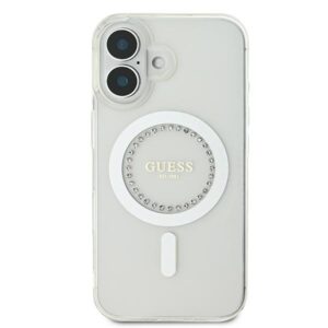 Guess GUHMP16SPFTDTEH Apple iPhone 16 6.1" baltos spalvos kietas dėklas IML Rhinestones MagSafe - Image 3