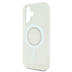 Guess GUHMP16SPFTDTEH Apple iPhone 16 6.1" baltos spalvos kietas dėklas IML Rhinestones MagSafe - Image 6