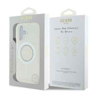 Guess GUHMP16SPFTDTEH Apple iPhone 16 6.1" baltos spalvos kietas dėklas IML Rhinestones MagSafe - Image 8